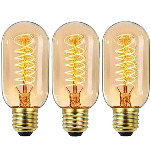 Sunnylinn E27 Vintage Edison Light Bulb 40W Dimmable, T45 E27 Vintage Light Bulbs Warm White, Edison Screw ES Decorative Retro Filament Light Bulbs, Tube Squirrel Cage Bulb 230V (3-Pack).