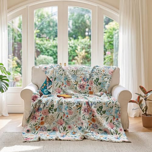 Image of LUTBM Boho Throw Blanket for Couch 50 inchx60 inch, Cotton Decorative Bed Throw