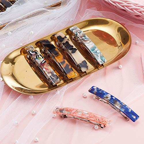 6 Pieces Tortoise Shell Hair Barrettes Medium French Snap Hair Barrettes Automatic Acetate Hair Clips Tortoise Rectangle Hair Clips For Women Girls Hair Accessories (Elegant Patterns) #TOP4