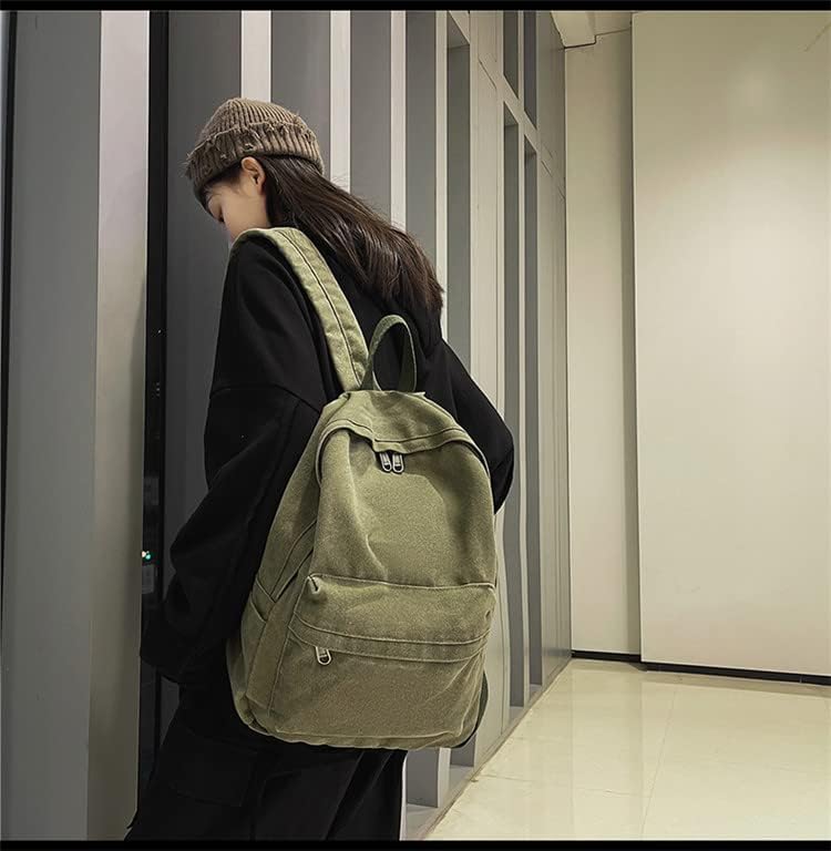 Canvas Backpack for Women Men Vintage Aesthetic Bags Travel Daypack Boho Hippie Grunge Backpack (Sage Green) - Image 4
