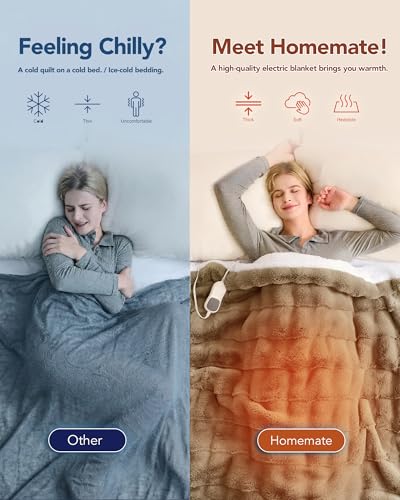 Image of Homemate Electric Heated Throw Blanket - 50 inchx60 inch Luxury Faux Fur Heating Bed Blankets with 10 Heating Levels 8 Hours Auto Off Fast Heating Over-Heated Protection Ultra Soft Warm Flannel ETL Certified