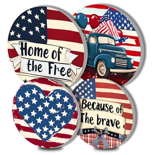4th of July Decor Electric Stove Burner Covers，4 Pcs Independence Day American Flag Round Stove Burner Covers，8 Inches and 10 Inches，Gas Cover,Metal Cooktop Spring Farmhouse Decorative