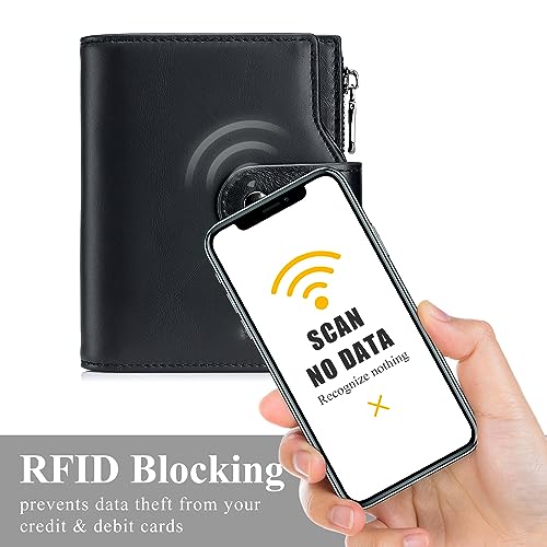 Large Capacity Wallets for Men RFID Blocking Men Wallet Leather with Coin Pocket, 18 Card Slots, Flap ID Window, Black2