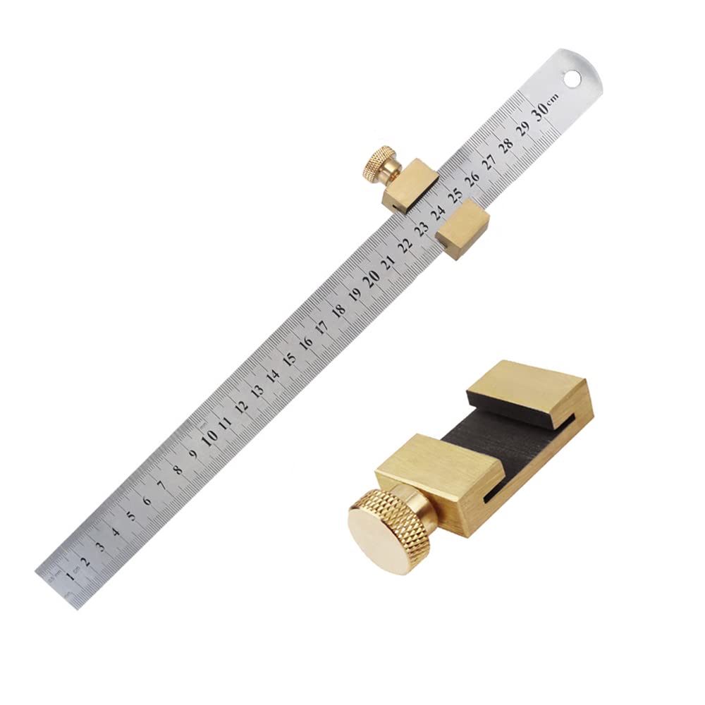 Wixine Steel Ruler Positioning Tool - Woodworking Line Locator, Fixed Block Straight Rule