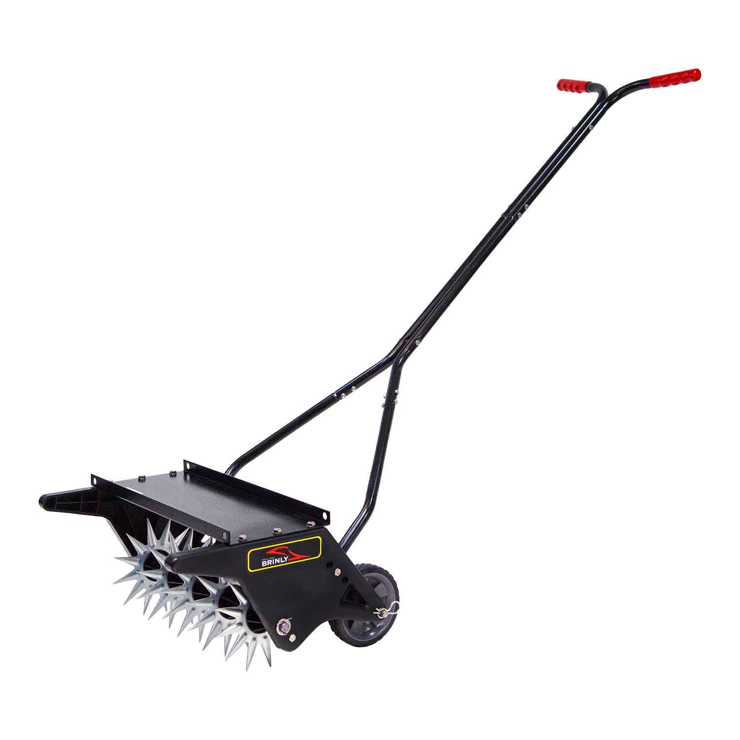 Brinly Aireador de Punta de Empuje Premium de 20 Pulgadas con Dientes de Acero galvanizado 3D y Bandeja de Pesas