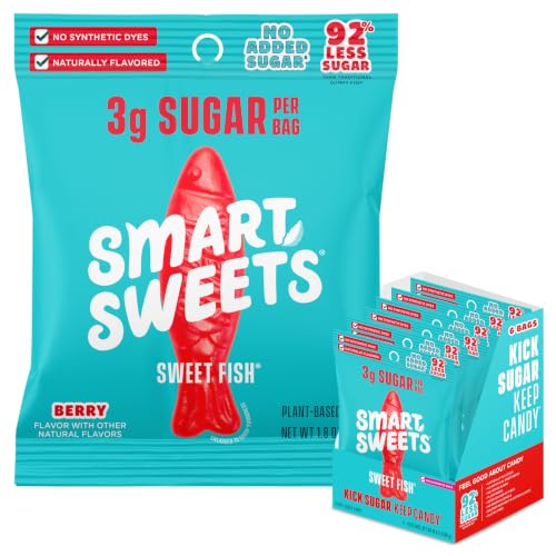 SmartSweets Sweet Fish, Low Sugar Gummy Candy (3g), Low Calorie (130), Gluten-Free -1.8oz (Pack of 6) Packaging may vary