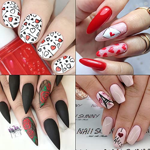 Valentines Day Nail Stickers, 3D Self-Adhesive Metallic Red Valentines Nail Art Decals Rose Kiss Love Angel Heart Eifel Tower Valentine Nail Design Diy Nail Decoration For Women Girls (6Sheets) #TOP3