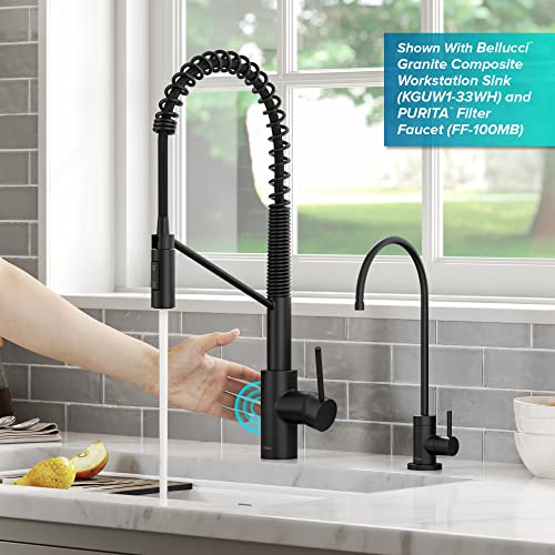 Image of KRAUS Oletto Touchless Sensor Commercial Pull-Down Single Handle Kitchen Faucet with QuickDock Top Mount Assembly in Matte Black
