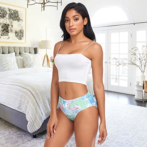 Otvee Women's Modern Pink Flamingos And Tropical Plant Palm Leaves Brief Underwear - Soft Comfort Breathable Panties(Medium) #TOP5
