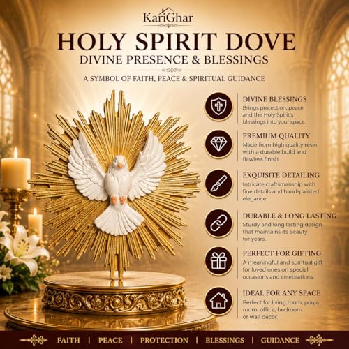 Image of KariGhar Faith Dove Holy Spirit Catholic wall Hanging Idol Perfect for Prayer Room /Drawing Room /Decoration & Gifting (5 x 11 x 11 CM) A0054 (4.5 x 4.5 INCH)
