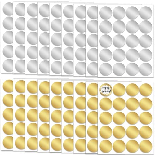 400 Stück Rund Rubbelaufkleber Rubbellose Selber Machen Rund Rubbellos Aufkleber 2.5cm Rubbel Etiketten DIY Etiketten Scratch Sticker für Überraschung Weihnachten Hochzeit(Gold Silber)