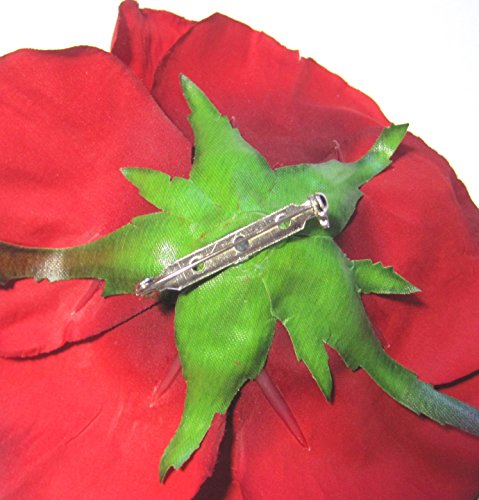 Full 5.5" Deep Red Rose Silk Flower Brooch Pin #TOP4