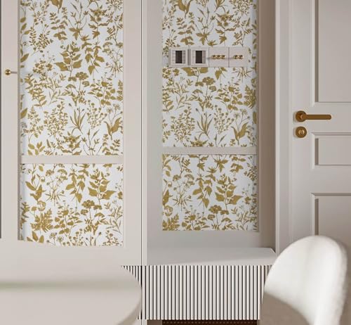 Papier peint fleurs dorées autocollant pour masquer les défauts d'un mur