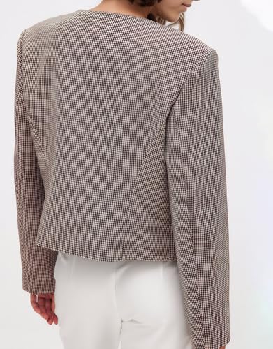Kedera Women's Houndstooth Tweed Jacket Long Sleeve Work Suit Jackets Business Casual Cropped Blazers Short Coat2