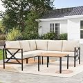 MELLCOM 6 Pieces Patio Furniture Sets, L-Shaped Patio Conversation Sets Metal Outdoor Sectional Sofa with Fauxwood Coffee Table & 6.5" Olefin Cushions for Backyard, Garden, Poolside