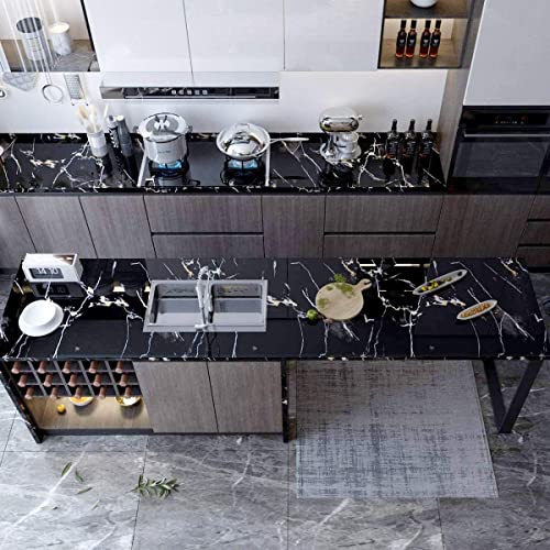 Image of FOKRIM Marble Wallpaper 45x300cm (14 SQFT) Sticker Wallpaper, Peel and Stick, Removable, Self-Adhesive, Waterproof, Decorative Wallpaper for Home, Kitchen, Bedroom, Office (Gold Black, 45X300)
