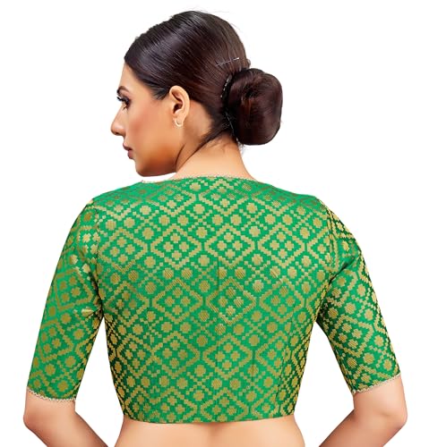 Image of Studio Shringaar Women's Readymade Brocade Elbow Length Sleeves Saree Blouse