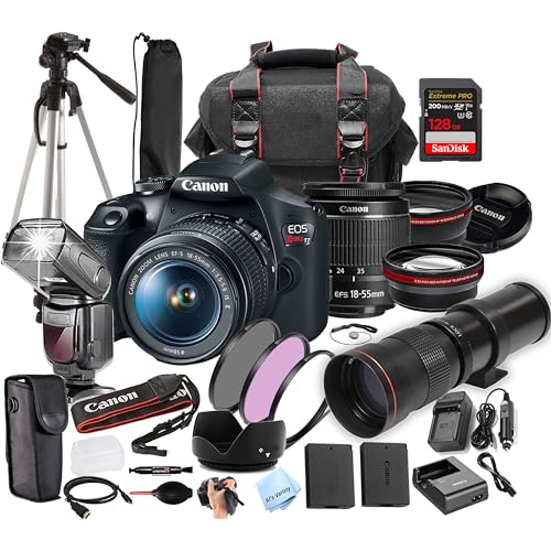 Canon EOS Rebel T7 Camera Bundle w/EF-S 18-55mm + 420-800mm Telephoto Lens + 128GB Extreme Speed Card, Camera Case, Tripod,TTL Speedlite, Spare Battery, Filters, More (Extreme Pro-Bundle) (Renewed)