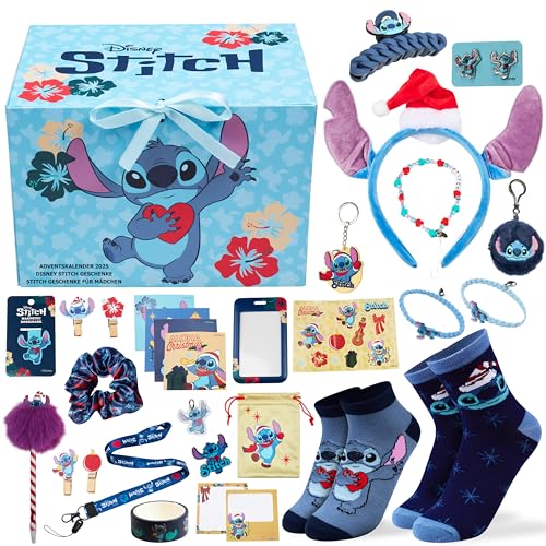 Get Trend Disney Stitch Adventskalender 2025 Kinder Weihnachtskalender mit 24 Türchen & Vielen Geschenken Geschenke für Mädchen Teenager Fans (Blau Stitch)