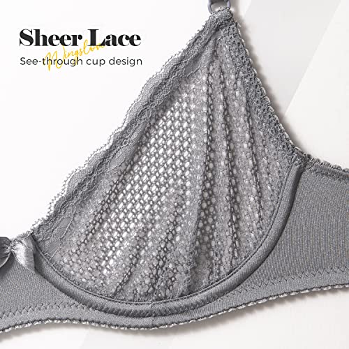 Image of Wingslove Women's Sexy 1 /2 Cup Lace Bra Balconette Mesh Underwired Demi Shelf Bra Unlined See Through Bralette