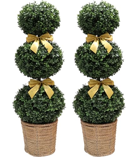 BLONYUVC 38''Artificial Boxwood Ball Topiary Trees 3.15FT, Triple Balls Faux Topiaries Tree Store...