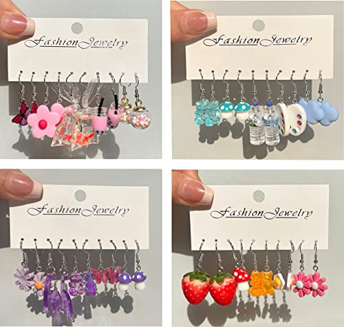 30-40 Pairs Weird Cute Funny Earrings Gummy Bear Duck Mushroom Fruit Flowers Drop Dangle Earrings for Women Aesthetic Earrings Food Animal Earrings Bulk2