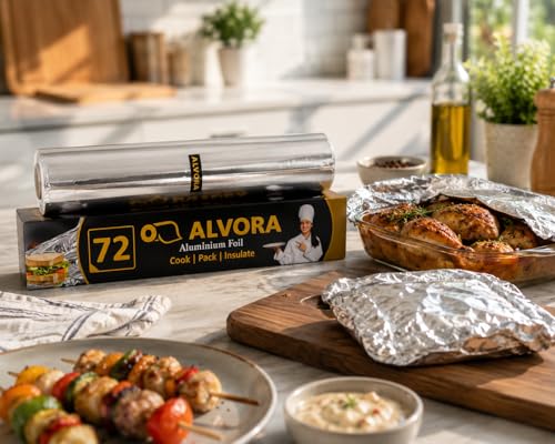 Image of Aluminium Foil Roll 72 No. - Heavy Duty Kitchen Foil Paper for Cooking, Baking, Grilling, Food Wrapping & Storage | Durable 11 /35 Micron Silver Foil Roll