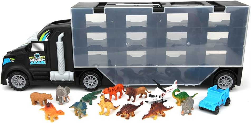 Camión De Transporte De Dinosaurios, Camión De Remolque Portátil De Plástico Para Niños Sin Sustancias Nocivas Protección Del Medio Ambiente Y Seguridad Accesorios Ricos Para Regalo De(SY9914)