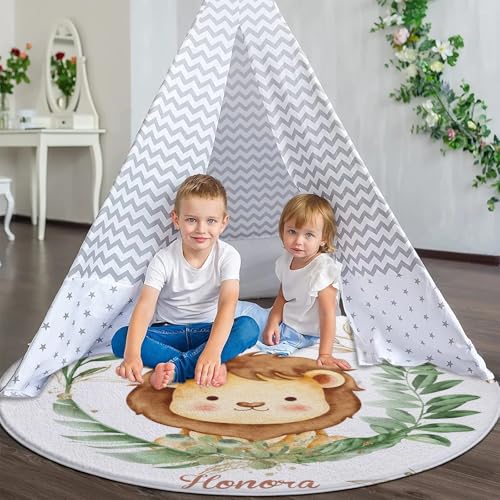Tapete redondo personalizado con diseño de león Safari para bebés miniatura 5