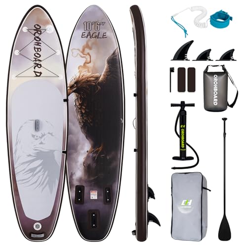 OROHBOARD 10’6 Inflatable Stand Up Paddle Board with Premium Paddleboards Accessories, Wide Stable Designed SUP Paddleboard for Adults & Youth. (Eagle)