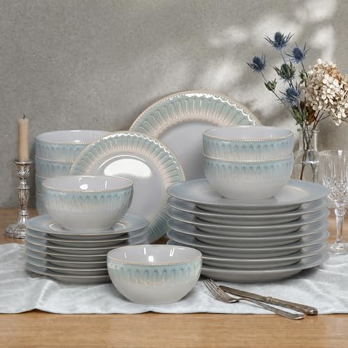 Kitchen Academy 24-Piece Stoneware Dinnerware Set for 8, Blue