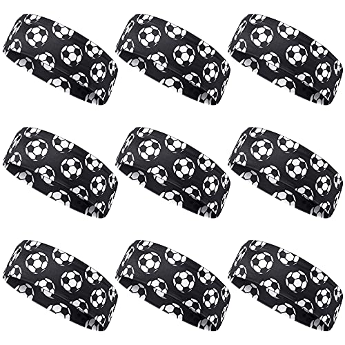 WILLBOND 9 Pieces Soccer Headbands for Girls Boys Elastic Headbands Adjustable Hair Accessories Soccer Team Gifts for Girls Teens Women Adults (Black)