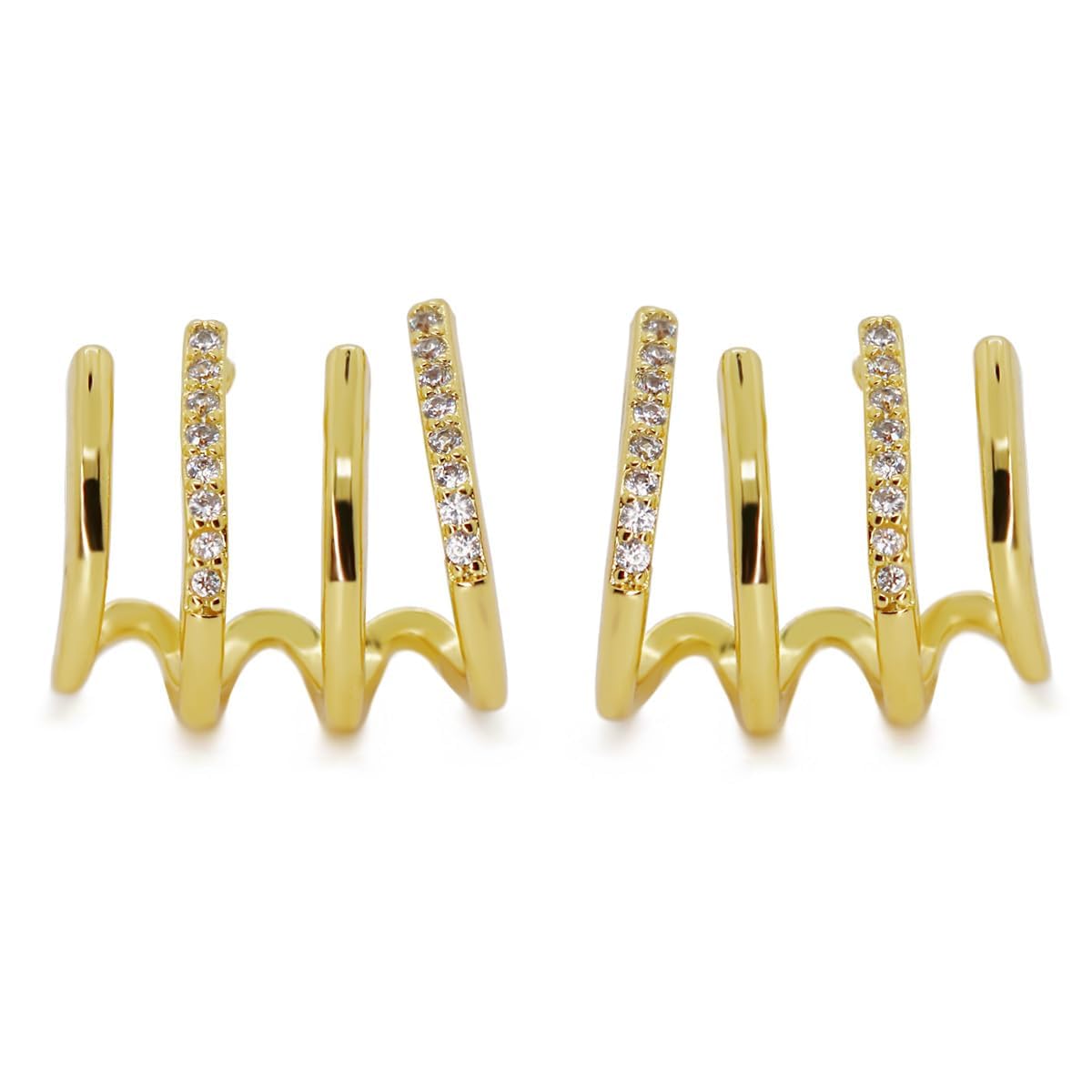 PINKRAY Half Hoop Stud Earrings Silver Gold Hoop Earrings for Women Girls with Zircon