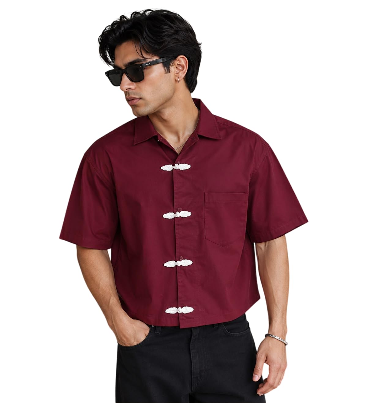 Generic Burgundy Cropped Boxy Fit Shirt - Image 1