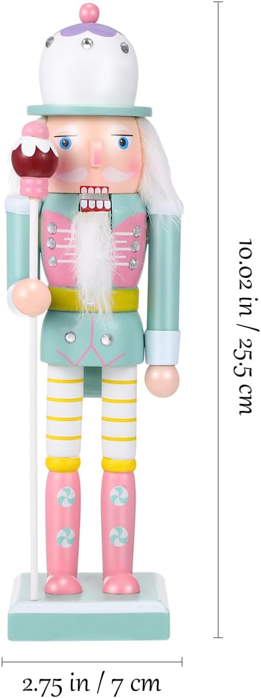 SEWACC Christmas Nutcracker Figure Ornament, 10 Inch Wooden Pastel Candy Nutcracker Soldier Christmas Decor for Holiday Tabletop Display Collectible Decoration