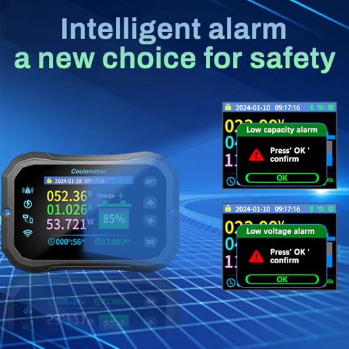 100A Wlan Batteriewächter 12V 24V 36V 48V 72V Batterie monitor 10-100V Spannungsanzeige App fernbedienung Batteriemonitor Caravan Battery guard (KM110F mit Alarmen)