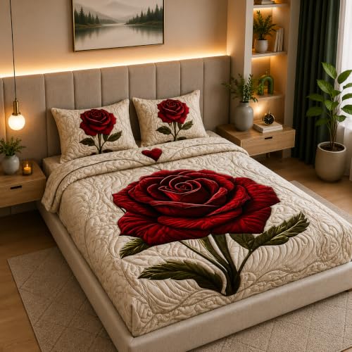 Image of 7D Digital Printed King Size Bedsheet with 2 Pillow Covers | Soft Premium Cotton Feel Microfiber Double Bed Bedsheet | Wrinkle Free & Fade Resistant | (Rose, King Size - 90 x 100)