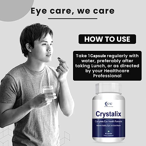 Image of ANC Crystalix Eye Supplement Lutein, Zeaxanthin, Vitamin A, Vitamin B2, Vitamin E Support Eye Health, Helps in Improve Vision, Kids & Adults, Digital Safe Guard, Blue Light, Veg 60 Capsules-Pack of 3