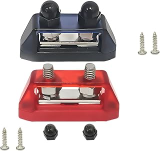 2PCS 3/8" M10 Bus Bar Power Distribution Block, 250A 48V DC Dual Stud Bus Bar Battery Terminal Junction, Universal Electrical Connection Accessories for Car Marine Boat Red & Black Screws