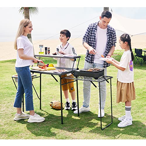 Maarch Folding Grill Tables For Outside Camping, Lightweight Kitchen Camping Table With Grill Stand For Stove, Grey #TOP3