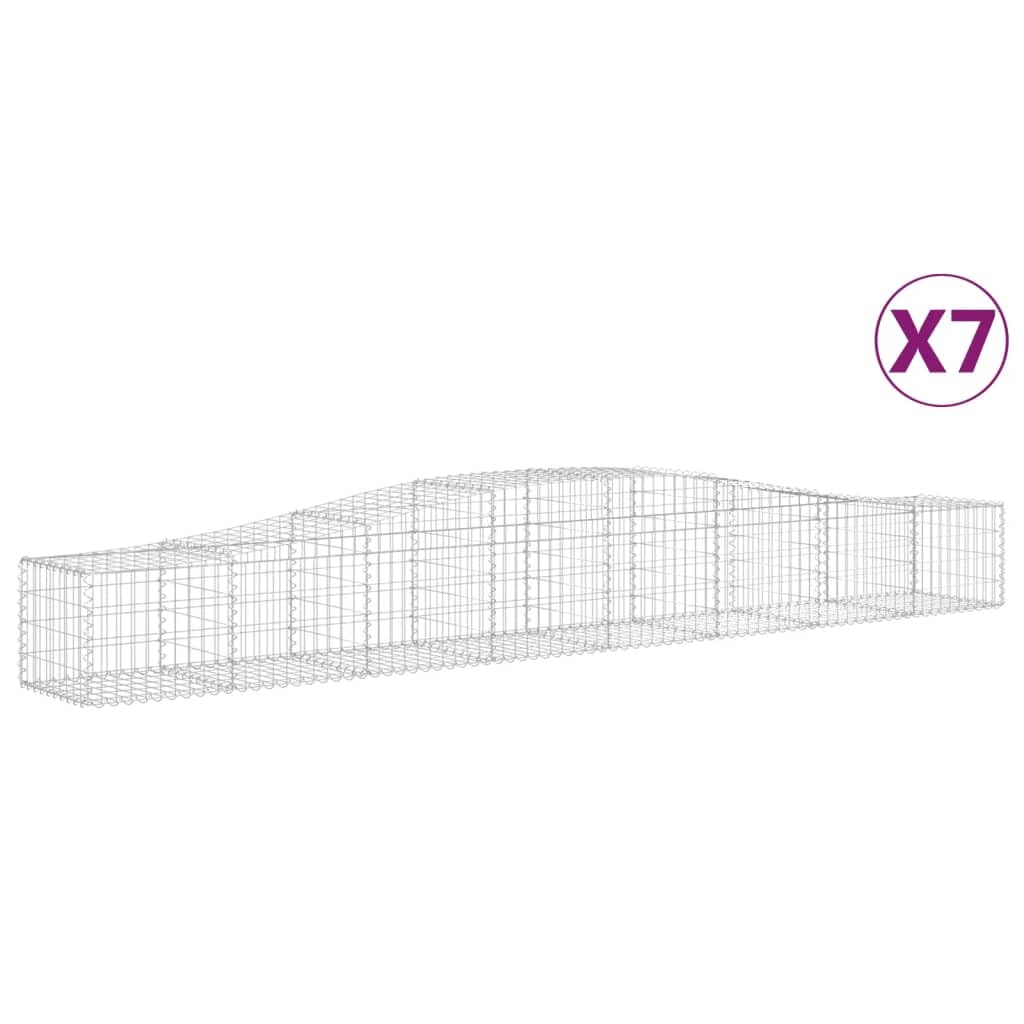 Kosze gabionowe łukowe, 7 sztuk, dźwiękochłonne bariery ogrodowe z ocynkowanego żelaza 400 x 50 x 40/60 cm, gabiony z drutem 3,5 mm do skał i żwiru
