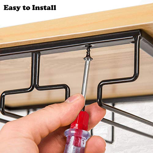 Matilodi Wine Glass Rack - Under Cabinet Stemware Wine Glass Holder - Wine Glasses Storage Hanger Metal Organizer For Cabinet Kitchen Bar (Black, 4 Rows 1 Pack) #TOP2