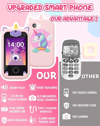 Joozfee Kids Smart Phone For Girls Unicorns Gifts For Girls Toys 8-10 Years Old Phone Touchscreen Learning Toy Christmas Birthday Gifts For 3 4 5 6 7 8 9 Year Old Girls With 8G Memory Card thumb #5