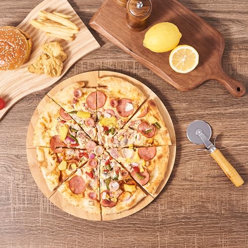 E&W Circular Bamboo Pizza Cutting Board with Cutter, 33cm - Durable and Eco-Friendly - Image 8