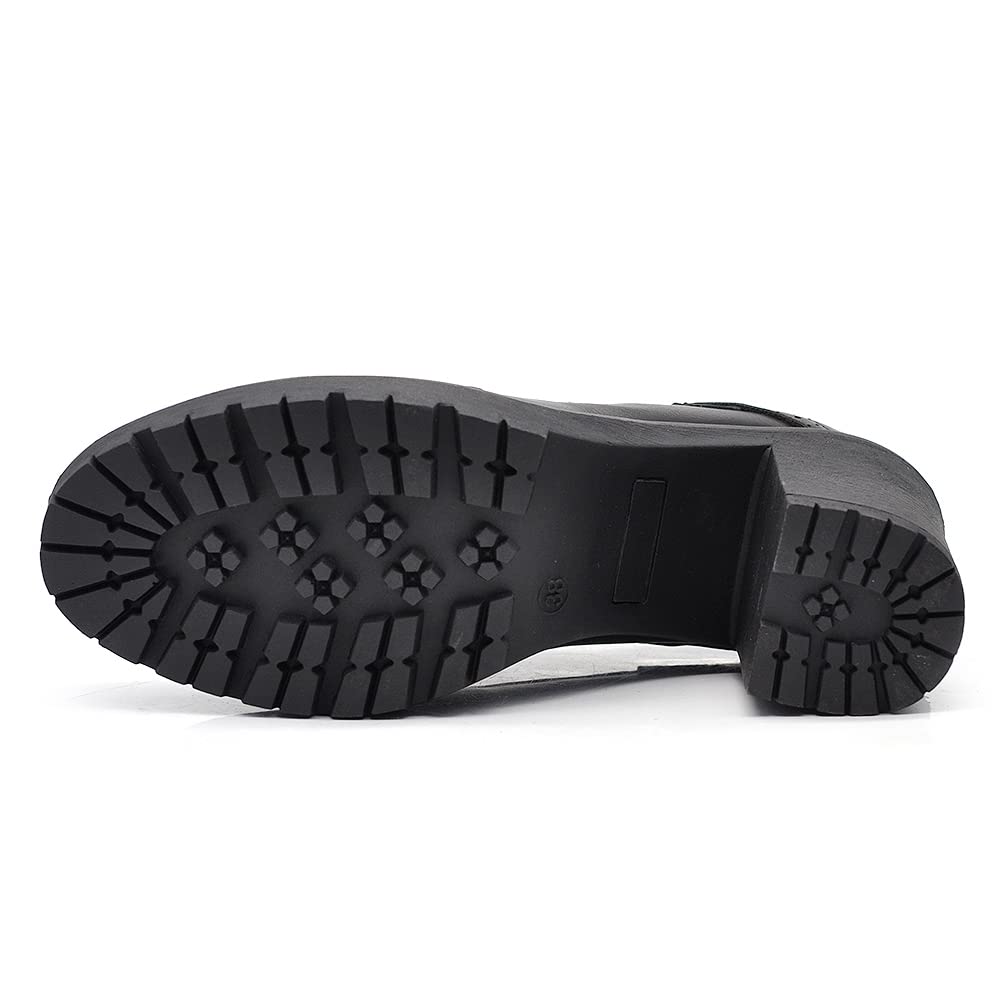 IF Fashion Chaussures Femmes Lacets Francis Broderie Talon Grosse Cuir Synthétique IF146, If 146 Noir