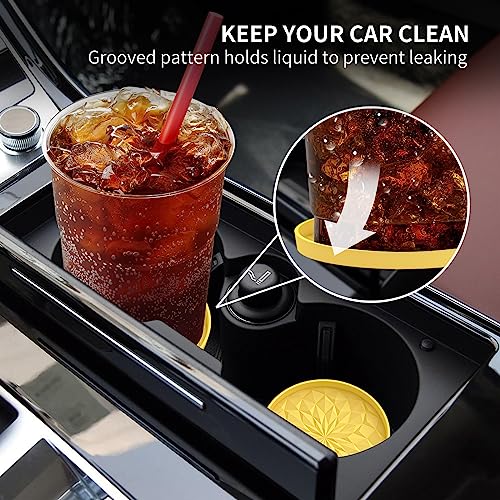 Image of ME.FAN Car Coasters for Cup Holders [4 Pack] - 2.75In Silicone Auto Mug Mats - Universal Non-Slip Recessed Car Interior AccessoriesYellow