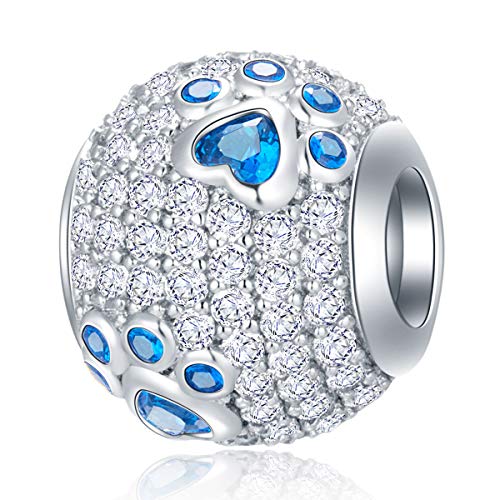 Image of Dog Paw Charm Sterling Silver Dog Footprint Puppy Pet Paw Charm with Cubic Zirconia Crystals Fit Pandora Bracelets