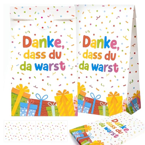 COMOOKA 12 Stück Geschenktüten Kindergeburtstag 24x13x8cm Mitgebsel Tüten mit 12 Aufklebern Geburtstagstüten Kinder Papiertüten zum Befüllen für Give Aways Partytüten