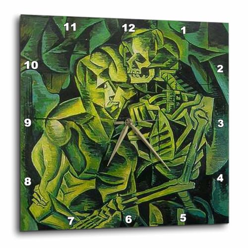 3dRose DPP_46713_3 Kiss of Death-Cubism, Halloween, Death, Bones, Fear, Green, Horror-Wall Clock, 15 by 15-Inch