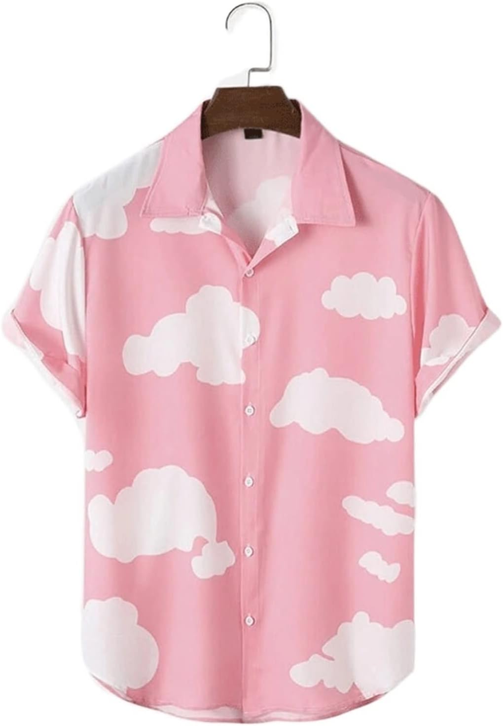 YANHAOMens Shirts Casual Stylish， Men's Short Sleeve Shirt With Four Side Elastic Printing Shirt Cloud Pattern (Size : L)